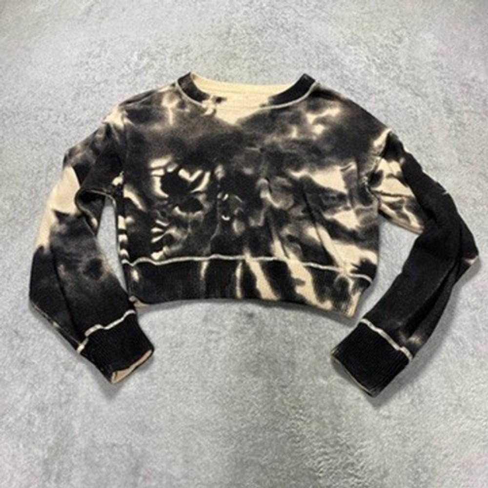 Natural Life Womens M Sweater Crop Top Tie Dye Black Cream Boho Long Sleeve